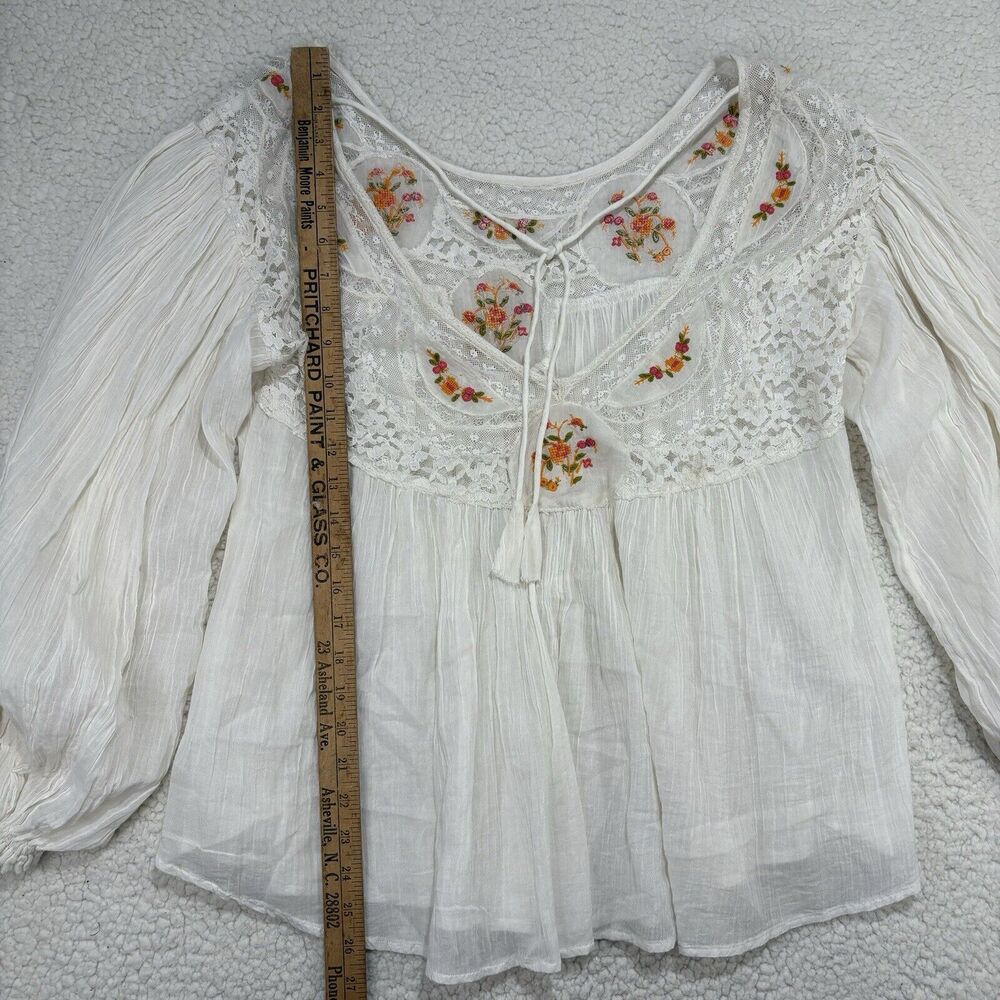 Free People Secret Garden Cotton Embroidered Lace Top Ivory Flowy Open Back XS - Picture 10 of 11